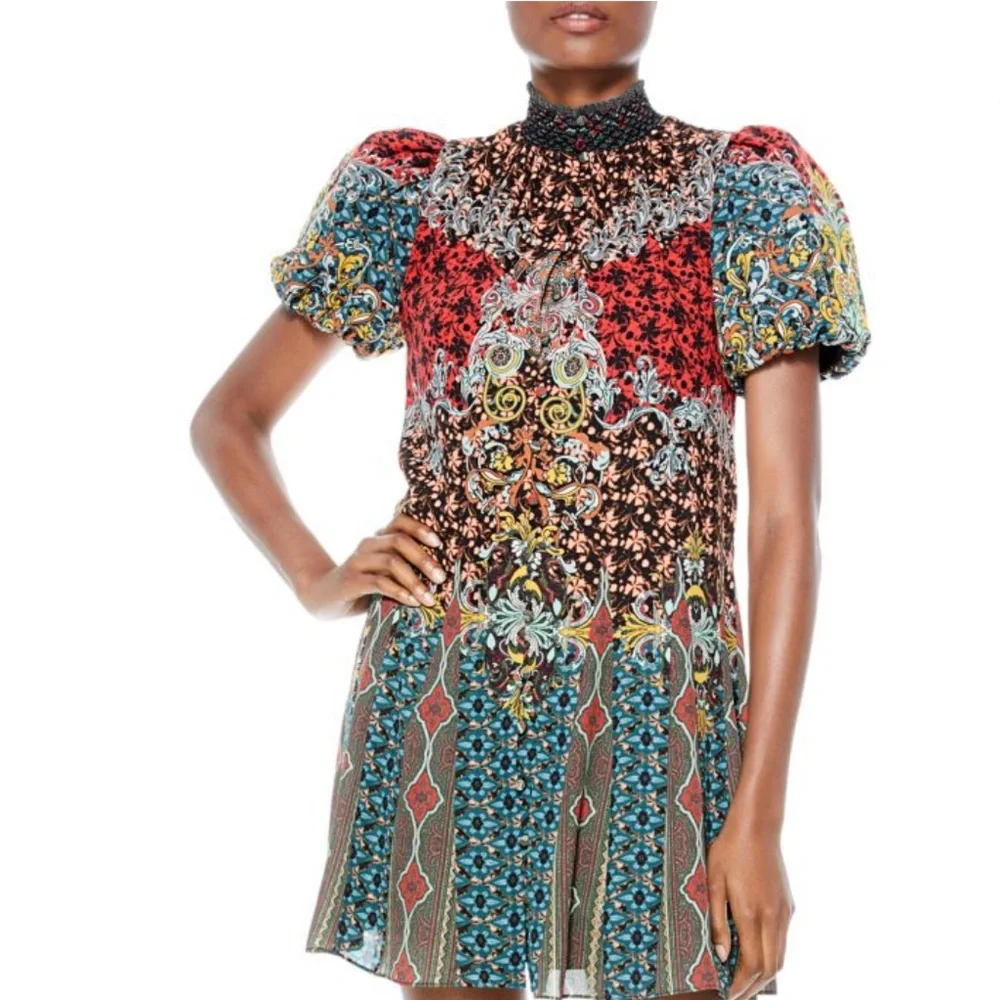 Alice + Olivia Janis Mixed Print Mini Dress - Picture 2 of 16